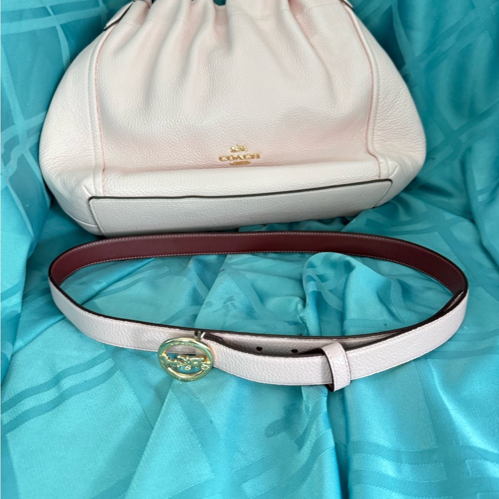 Coach Pastel Pink Leather Bag and Belt Set